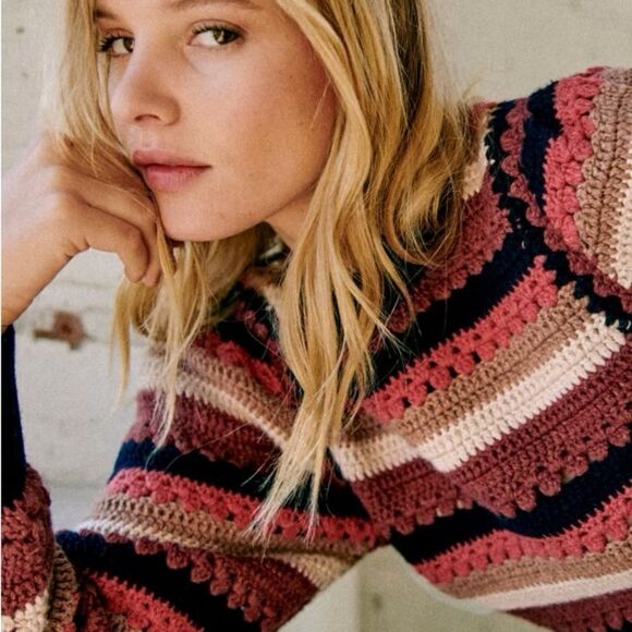 SEZANE x SEA NY Adelin Sweater NWT Size XXS Wool Cotton Crochet Knit Jumper - Picture 13 of 13
